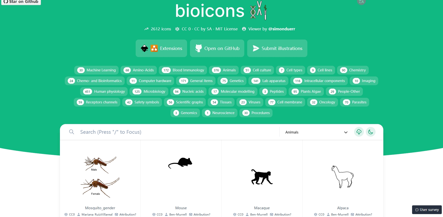Bioicons,涵盖了分子生物学、细胞生物学、遗传学、生态学等各种领域的模式图。