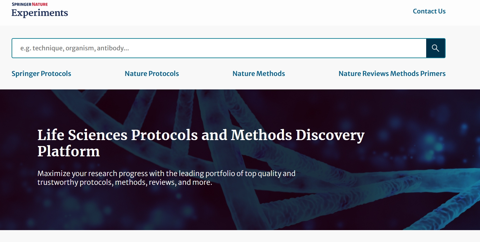 Springer Nature Experiments,Springer Nature Experiments汇集了生命科学领域实验室指南和方法相关的最广泛的资源。