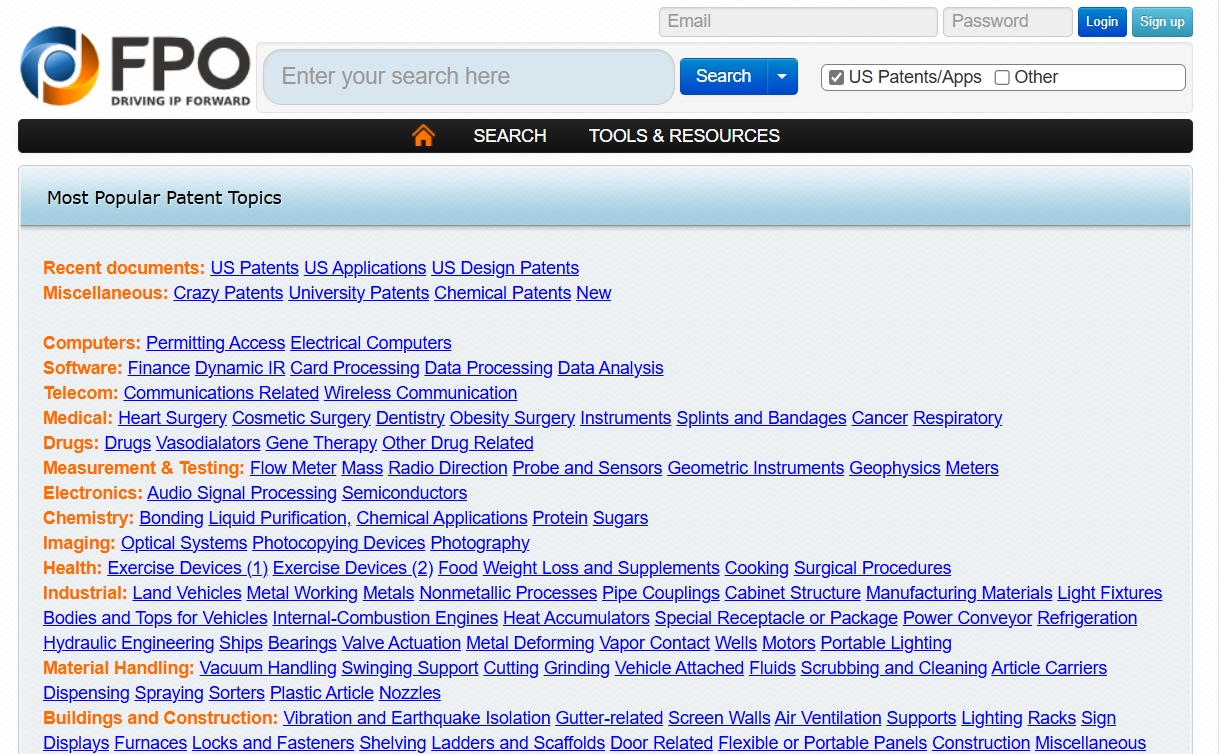 FPO,Free Patents Online（FPO）是一个提供全球专利信息的免费查询与下载服务的网站。它允许用户访问和检索大量的专利文献，包括美国、欧洲、日本以及WIPO（世界知识产权组织）的专利。