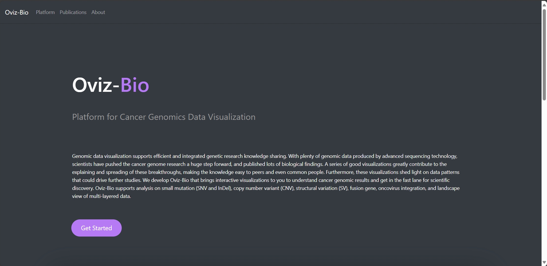 Oviz-Bio,癌症基因组数据可视化，支持SNV和InDel、CNV、SV分析。