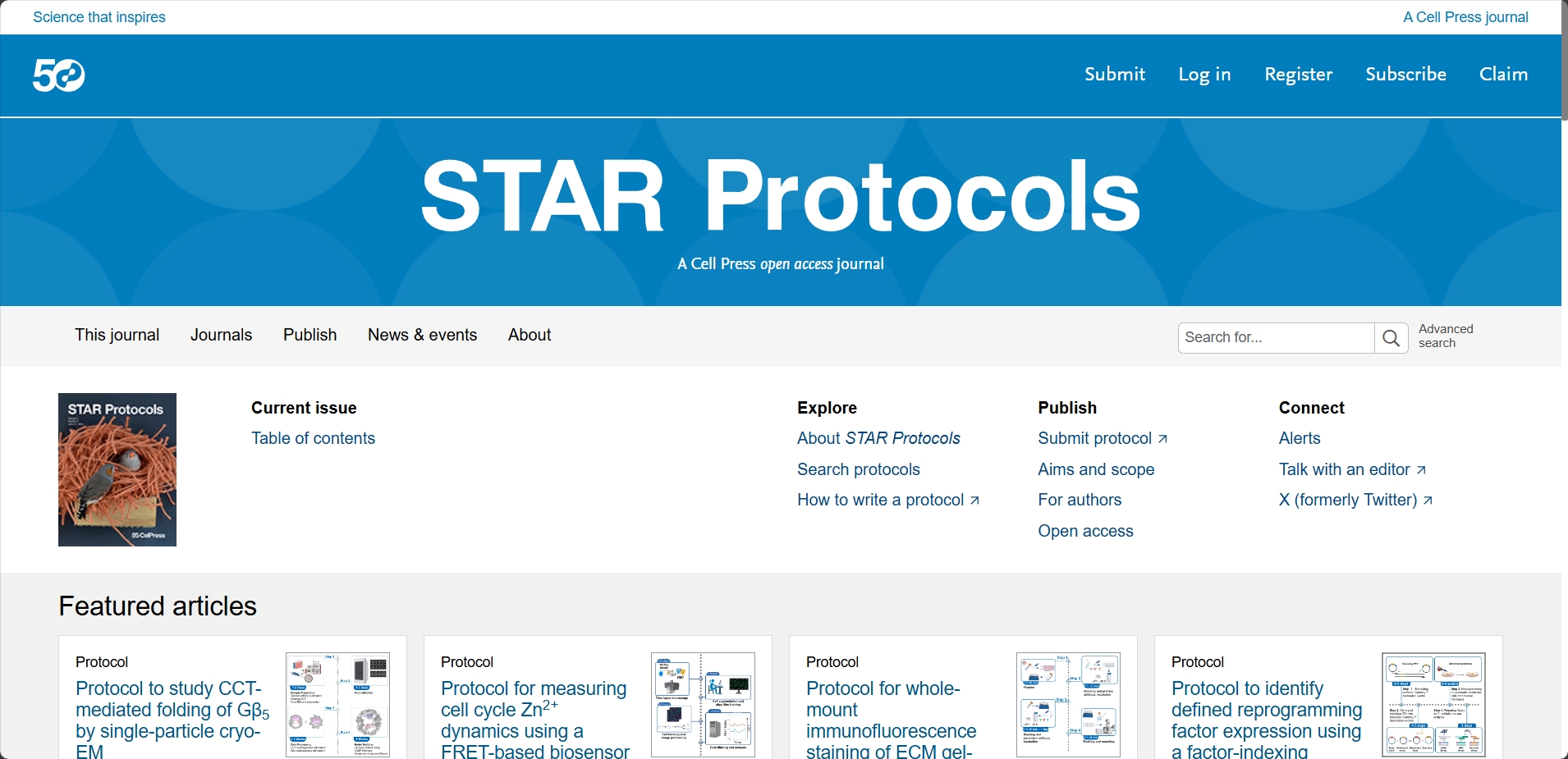Star Protocols,Star Protocols是一个为科学家提供实验设计支持的在线平台。不仅包括了实验的整个过程，还提供了详尽的概括、背景、关键设备表、详细步骤方法、预期成果、局限性、故障排除、参考文章信息等一系列内容，为科研人员提供了全面的指导和支持。